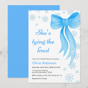 Invitation Mariage Hivernal Flocons de Neige Ruban Bleu
