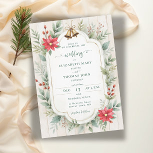 Invitation Mariage hivernal floral botanique rustique en bois