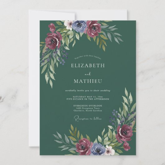 Invitation Mariage hivernal forestier vert sombre (Devant)