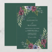 Invitation Mariage hivernal forestier vert sombre (Devant / Derrière)