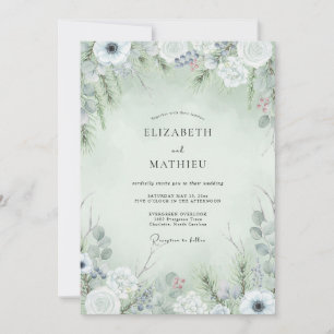 Invitation Mariage hivernal givré vert sauge