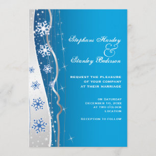 Invitation Mariage hivernal gris bleu, argent