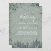 Invitation Mariage hivernal neige de la forêt verte de chasse (Devant / Derrière)