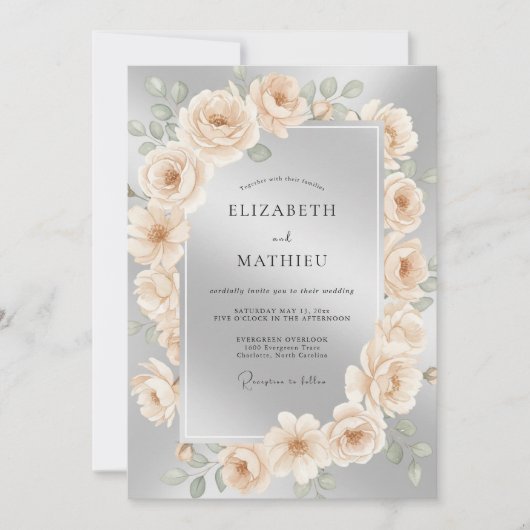 Invitation Mariage hivernal orné d'argent (Devant)
