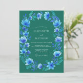 Invitation Mariage hivernal orné de sarcelle (Debout devant)