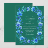 Invitation Mariage hivernal orné de sarcelle (Devant / Derrière)