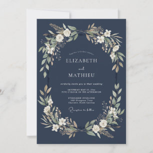 Invitation Mariage hivernal royal bleu marine