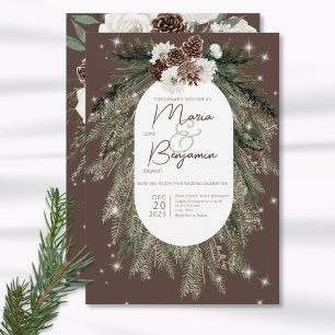 Invitation Mariage hivernal rustique au pin et au cacao scint