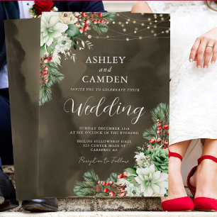 Invitation Mariage hivernal rustique aux evergreen et aux bai