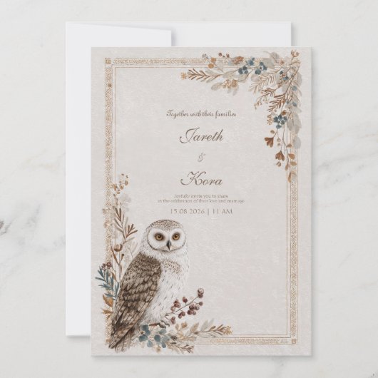 Invitation Mariage hivernal rustique dans une forêt enneigée (Devant)
