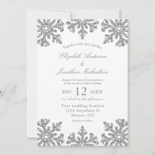 Invitation Mariage hivernal Silver Snowflake (Devant)