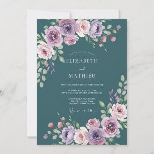 Invitation Mariage hivernal sophistiqué sarcelle