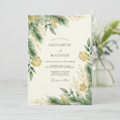 Invitation Mariage hivernal vert pin doré (Debout devant)