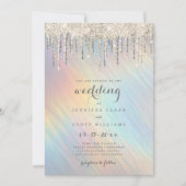 Invitation Mariage holographique arc-en-ciel avec gouttes de  (Devant)