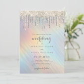 Invitation Mariage holographique arc-en-ciel avec gouttes de  (Debout devant)