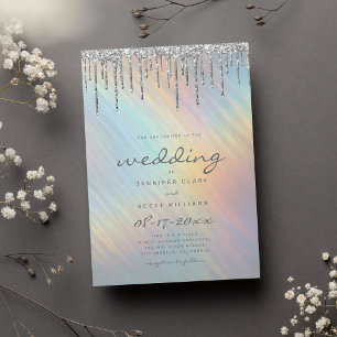 Invitation Mariage holographique arc-en-ciel avec gouttes de 