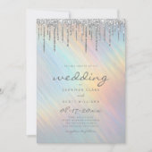 Invitation Mariage holographique arc-en-ciel avec gouttes de  (Devant)