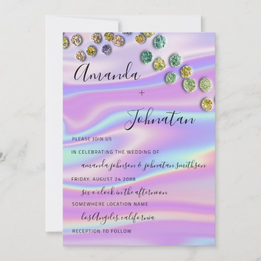 Invitation Mariage Holographique Monogramme Confetti Invitati (Devant)