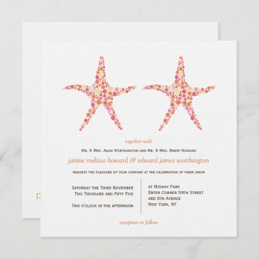 Invitation Mariage Honeysuckle Peach Starfish Beach Invitatio (Devant / Derrière)
