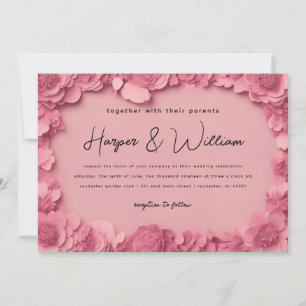 Invitation mariage horisontal en papier rose 3d