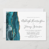 Invitation Mariage Horizontal Moderne Agate Dorée Sarcelle (Devant)