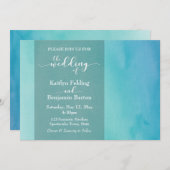 Invitation Mariage horizontal Ombre couleur d'eau bleue et Tu (Devant / Derrière)