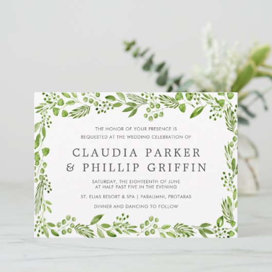 Invitation Mariage horizontal rustique vert feuille d'olive (Debout devant)