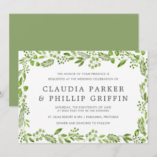 Invitation Mariage horizontal rustique vert feuille d'olive