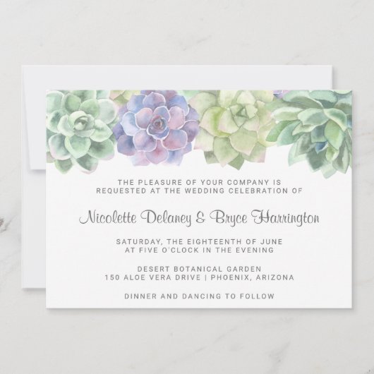 Invitation Mariage horizontal Succulent vert et pourpre (Devant)