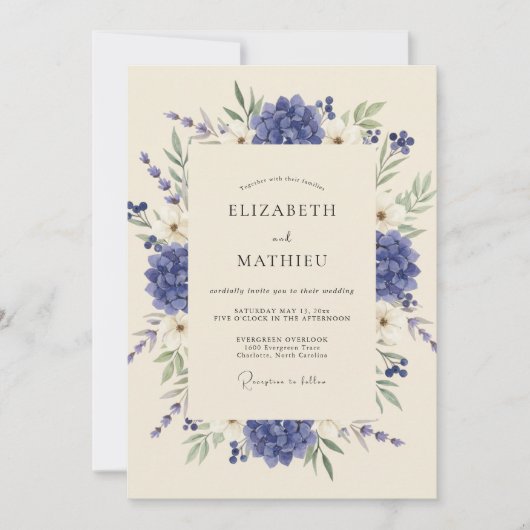 Invitation Mariage Hortensia Eucalyptus Bleuet (Devant)