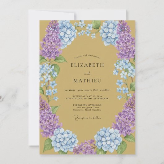 Invitation Mariage Hortensia Ocre Eucalyptus Améthyste (Devant)