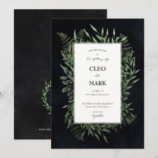 Invitation Mariage humoristique de Midnight Wreath Green (Devant / Derrière)