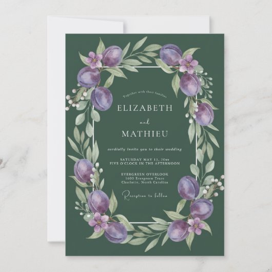 Invitation Mariage Hunter Améthyste Ranunculus Eucalyptus (Devant)