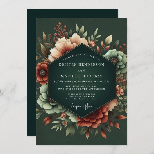 Invitation Mariage Hunter Rust Dramatic Bloom (Devant / Derrière)