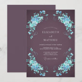 Invitation Mariage Hydrangea Aqua Mûre (Devant / Derrière)