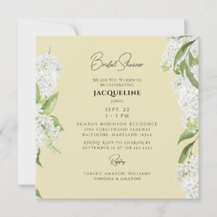 Invitation Mariage Hydrangea Blanc Jaune Carré Shower de Mari