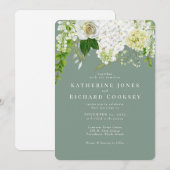 Invitation Mariage Hydrangea Blanc Sauge Arrondi (Devant / Derrière)