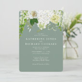 Invitation Mariage Hydrangea Blanc Sauge Arrondi (Debout devant)