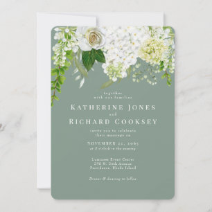 Invitation Mariage Hydrangea Blanc Sauge Arrondi