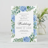 Invitation Mariage Hydrangea Bleu Céleste Lumineux (Debout devant)