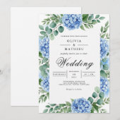 Invitation Mariage Hydrangea Bleu Céleste Lumineux (Devant / Derrière)