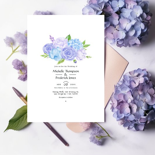 Invitation Mariage Hydrangea Bleu et Lavande Clair