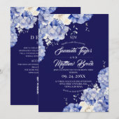 Invitation Mariage Hydrangea Bleu Royal (Devant / Derrière)
