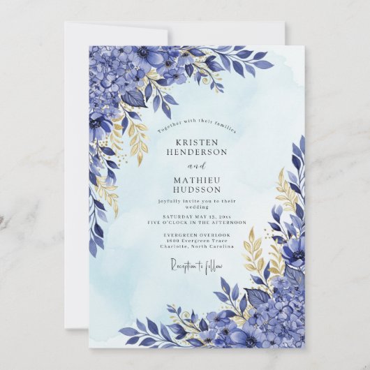 Invitation Mariage Hydrangea Bleu Royal Radiant (Devant)