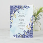Invitation Mariage Hydrangea Bleu Royal Radiant (Debout devant)