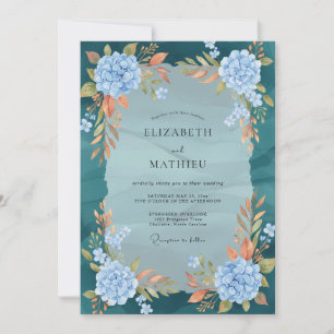 Invitation Mariage Hydrangea Bleu Turquoise Eucalyptus Terre
