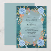 Invitation Mariage Hydrangea Bleu Turquoise Eucalyptus Terre (Devant / Derrière)