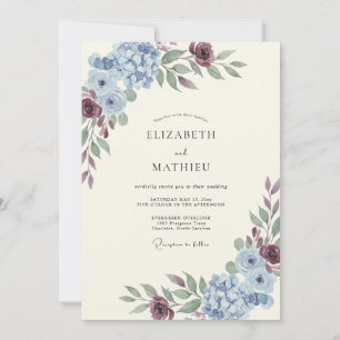 Invitation Mariage Hydrangea Bleuet Violet Eucalyptus