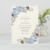 Invitation Mariage Hydrangea Bleuet Violet Eucalyptus (Debout devant)