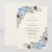 Invitation Mariage Hydrangea Bleuet Violet Eucalyptus (Devant / Derrière)